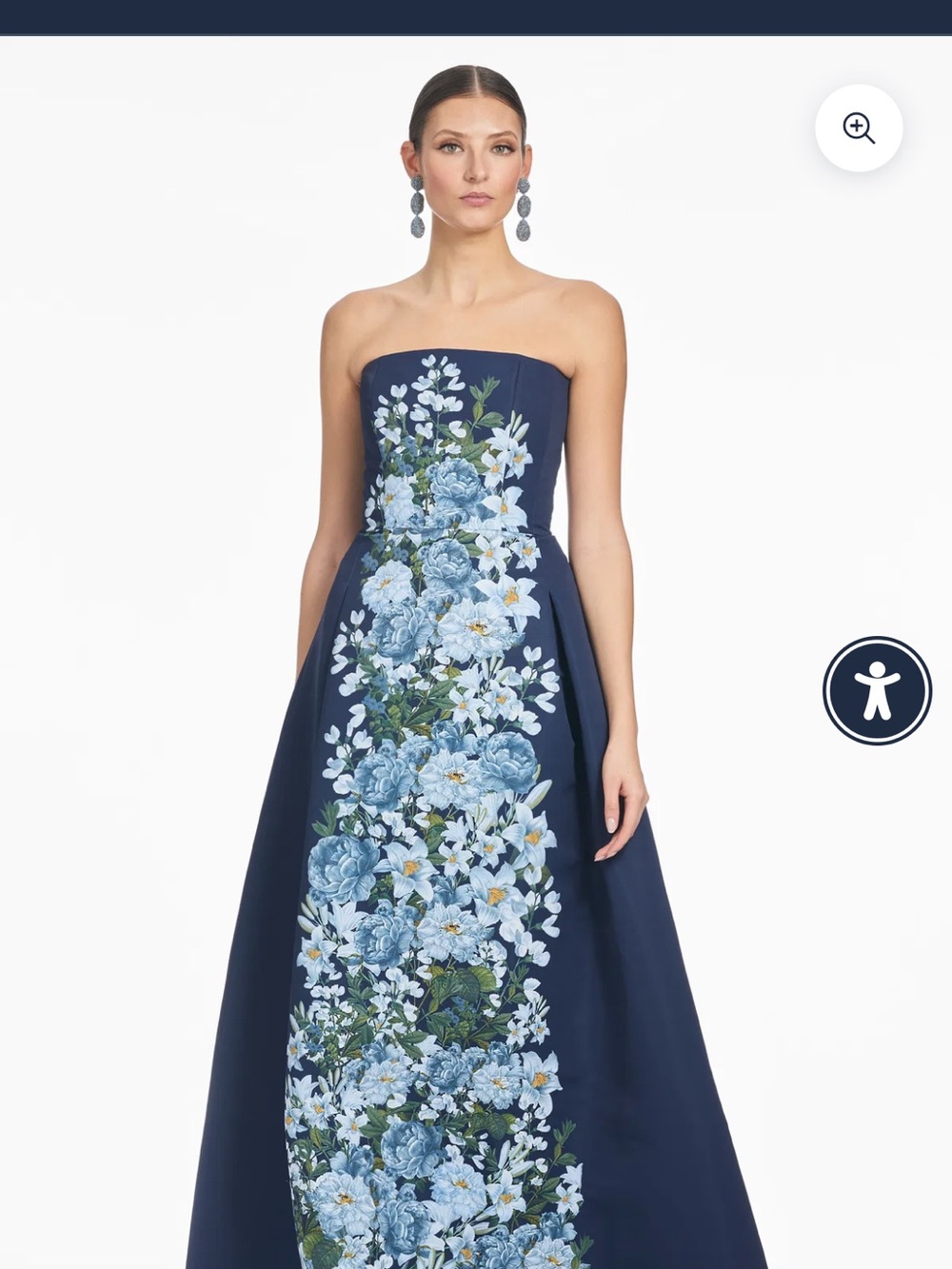 Sachin + Babi Navy Strapless Gown with Blue Floral Appliqué